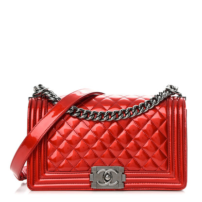 Chanel Metallic Patent Calfskin Quilted Medium Boy Flap Red 1 of 20
