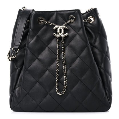 Chanel Grained Calfskin Quilted CC Chain Bucket Drawstring Bag Black 1 of 11