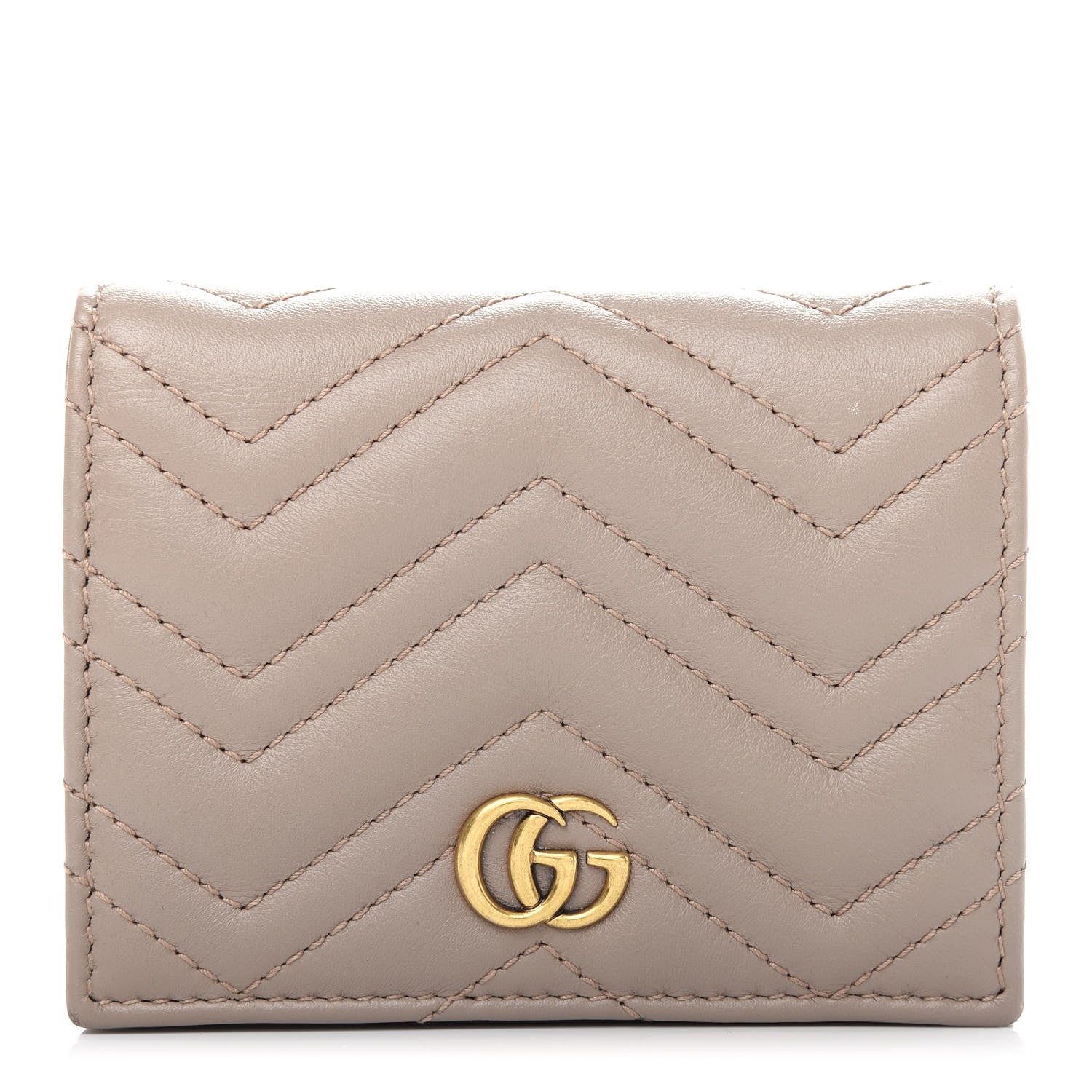 Gucci Calfskin Matelasse GG Marmont Card Case Wallet Porcelain Rose 1 of 8