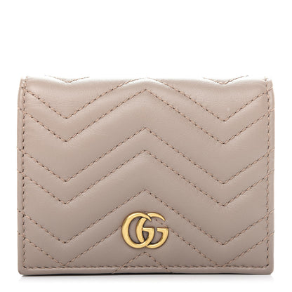 Gucci Calfskin Matelasse GG Marmont Card Case Wallet Porcelain Rose 1 of 8