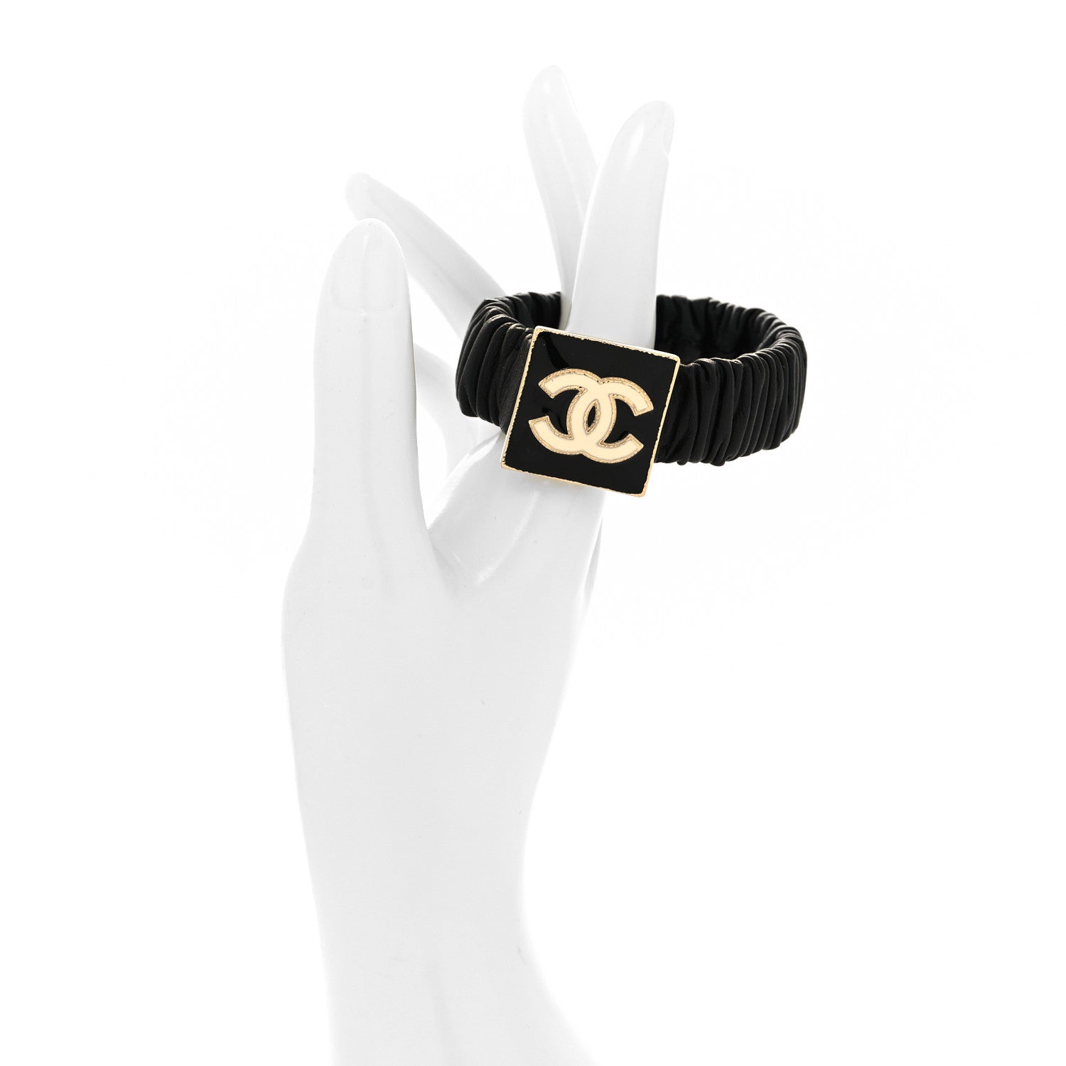 Chanel Lambskin Metal Enamel CC Hair Tie Black Gold 2 of 4