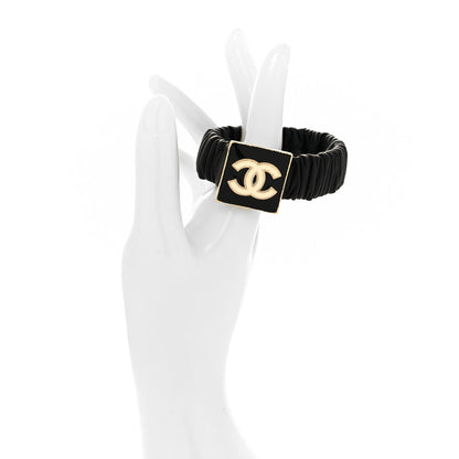 Chanel Lambskin Metal Enamel CC Hair Tie Black Gold 2 of 4