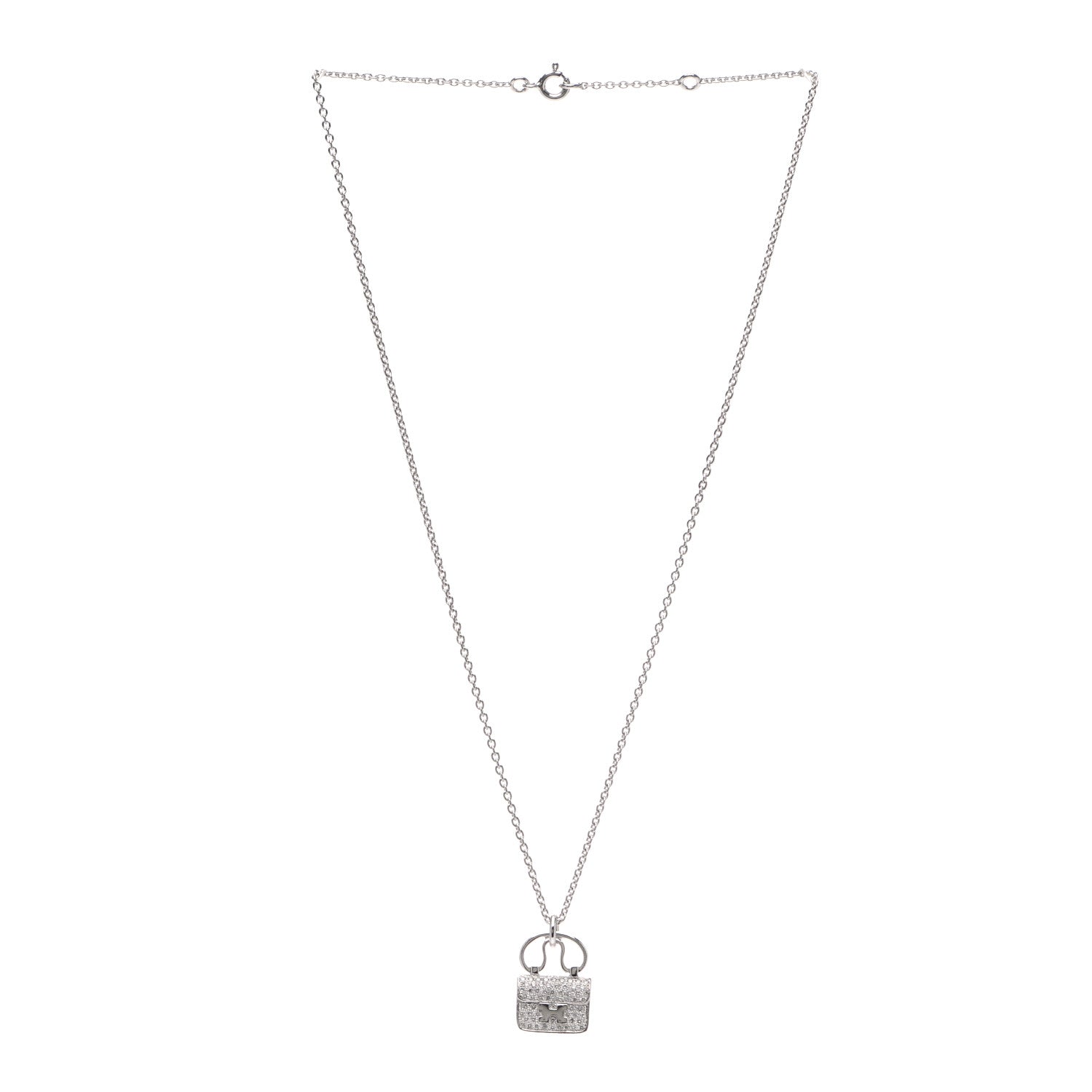 Hermes 18K White Gold Diamond Constance Amulette Pendant Necklace 3 of 6