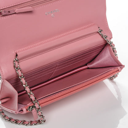 Chanel Lambskin Camellia Embossed Wallet On Chain WOC Pink 6 of 8