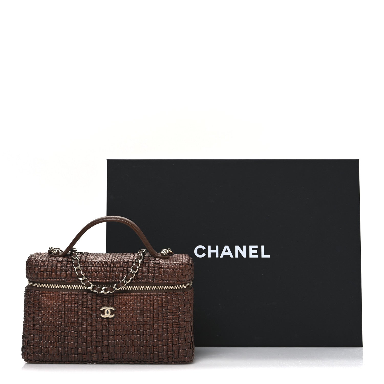Chanel Braided Raffia Quilted Top Handle Slim Vanity With Chain Brown 11 of 11