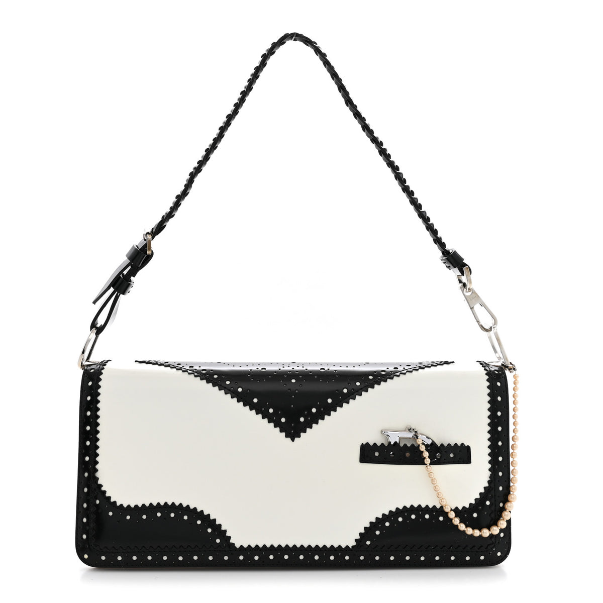 Patent Calfskin D Trick Shoulder Bag Black White