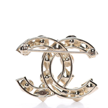 Chanel Metal Glass Pearl CC Crystal Snowfall Brooch Gold 3 of 5