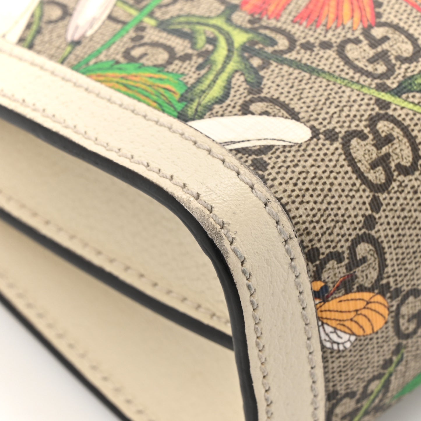 GG Supreme Monogram Flora Web Small Ophidia Chain Shoulder Bag White