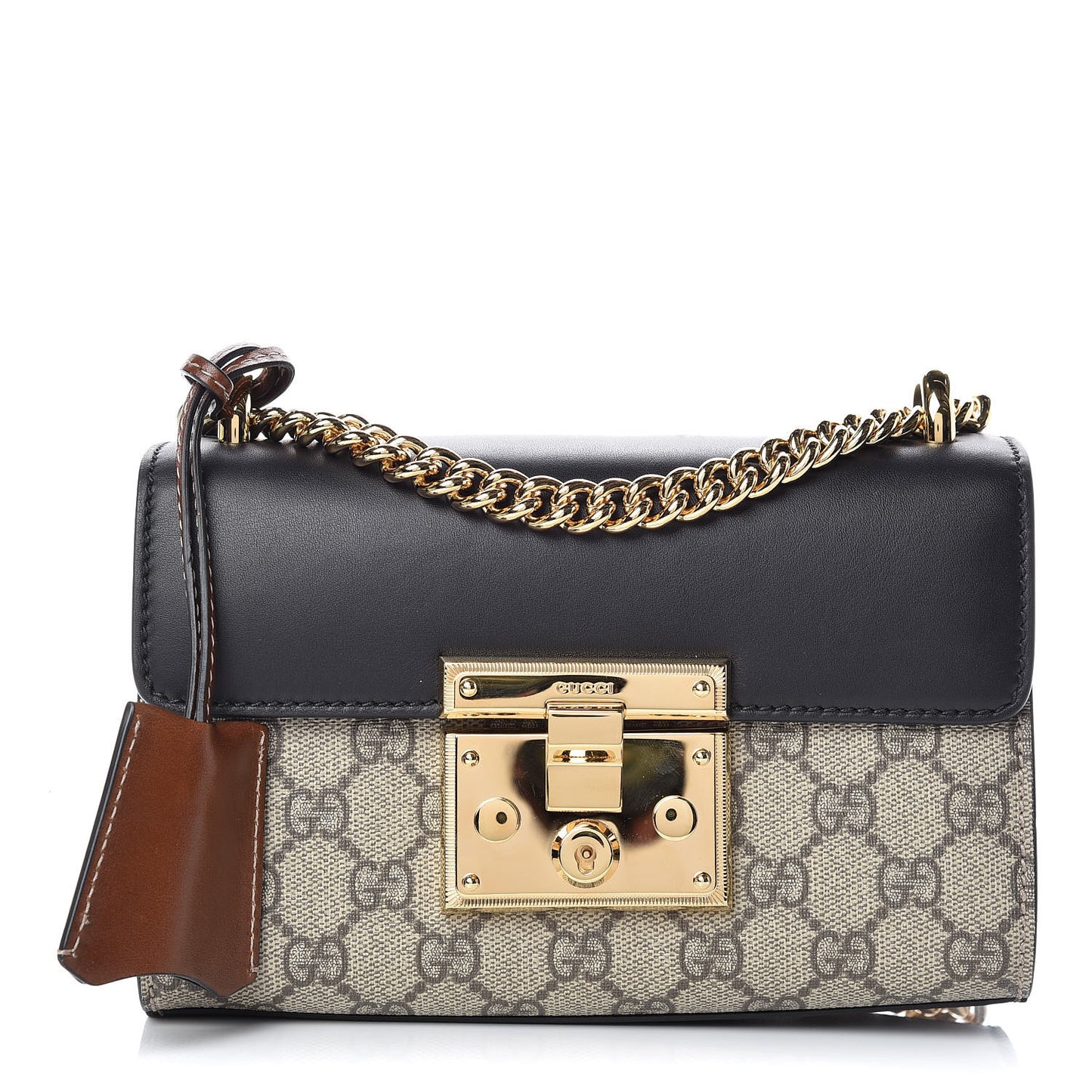 GG Supreme Monogram Calfskin Small Padlock Shoulder Bag Beige Black Cuir