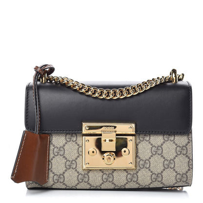 Gucci GG Supreme Monogram Calfskin Small Padlock Shoulder Bag Beige Black Cuir 1 of 12
