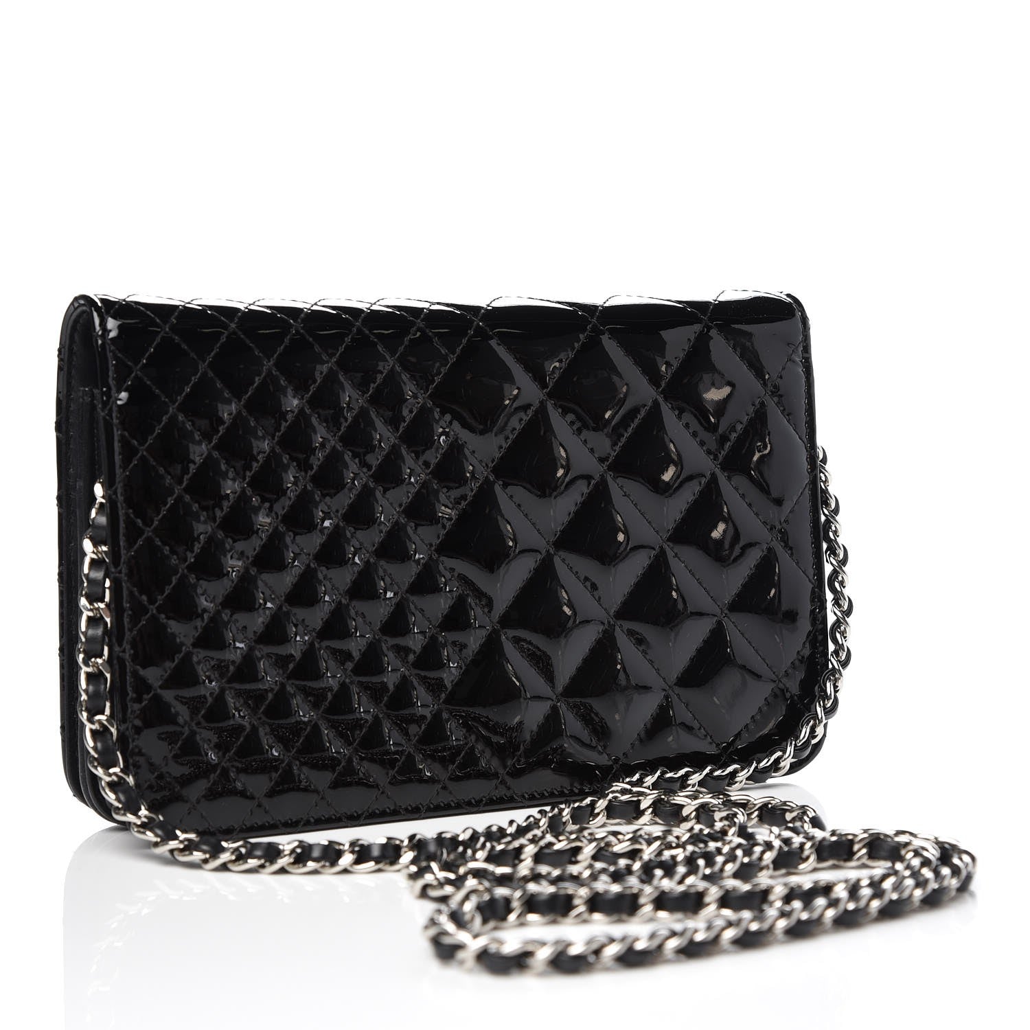 Chanel Patent Quilted Wallet On Chain WOC Black 3 of 9