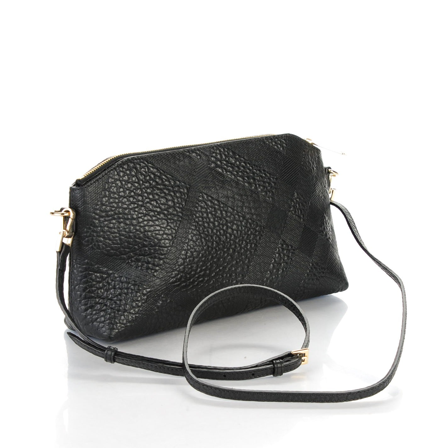 Signature Grain Calfskin Check Embossed Small Chichester Crossbody Clutch Bag Black