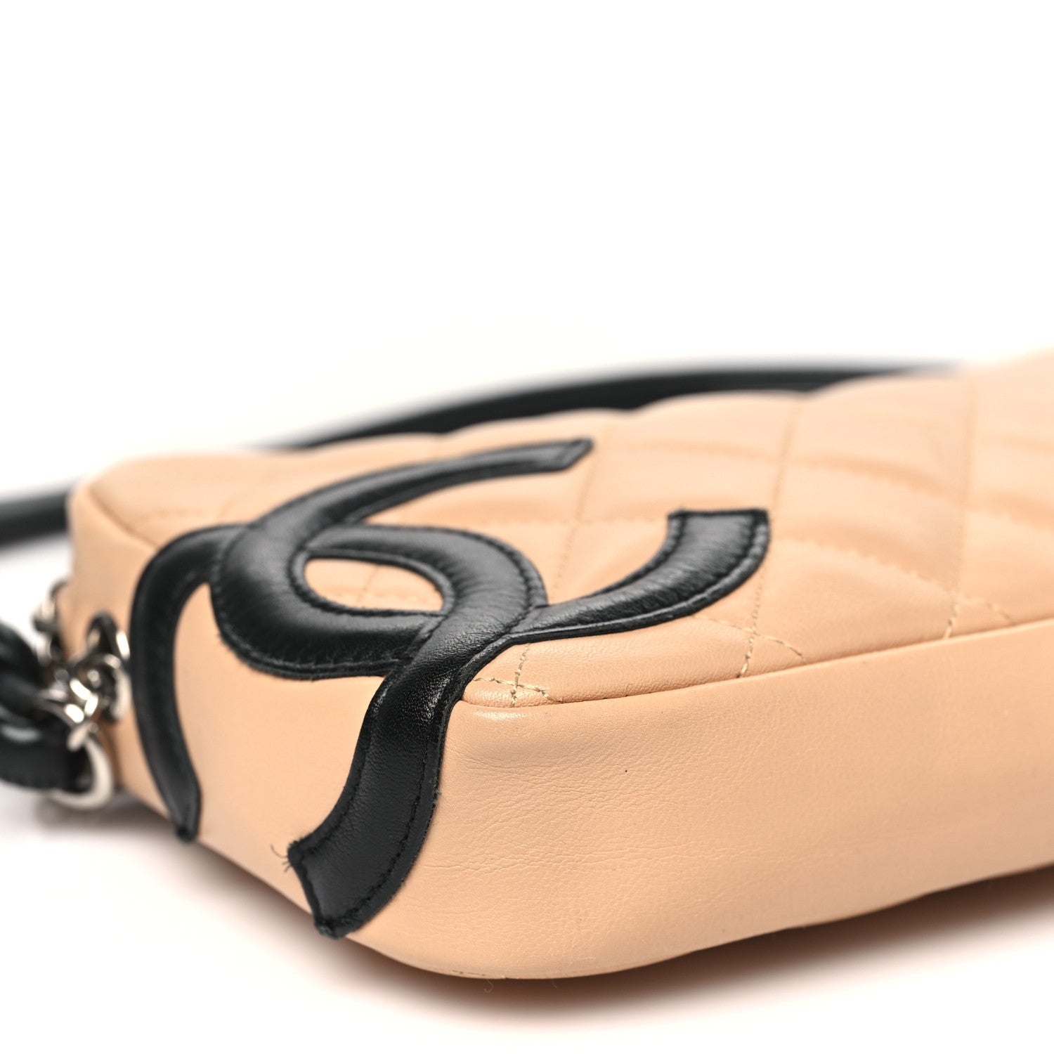 Chanel Calfskin Quilted Cambon Pochette Beige Black 9 of 10