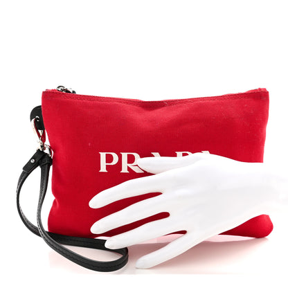 Prada Denim Logo Wristlet Pouch Fuoco Red 2 of 11