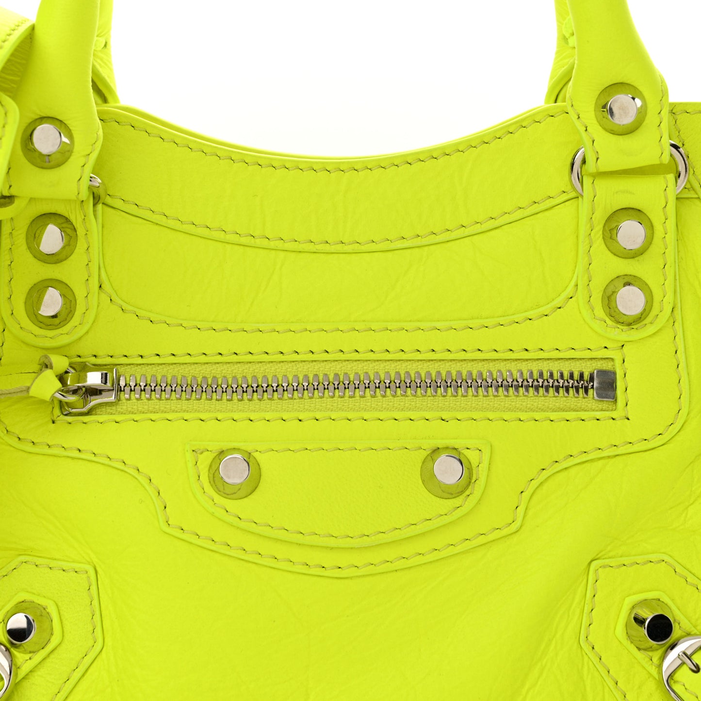 Agneau Classic Silver Hardware Mini City Jaune Fluo