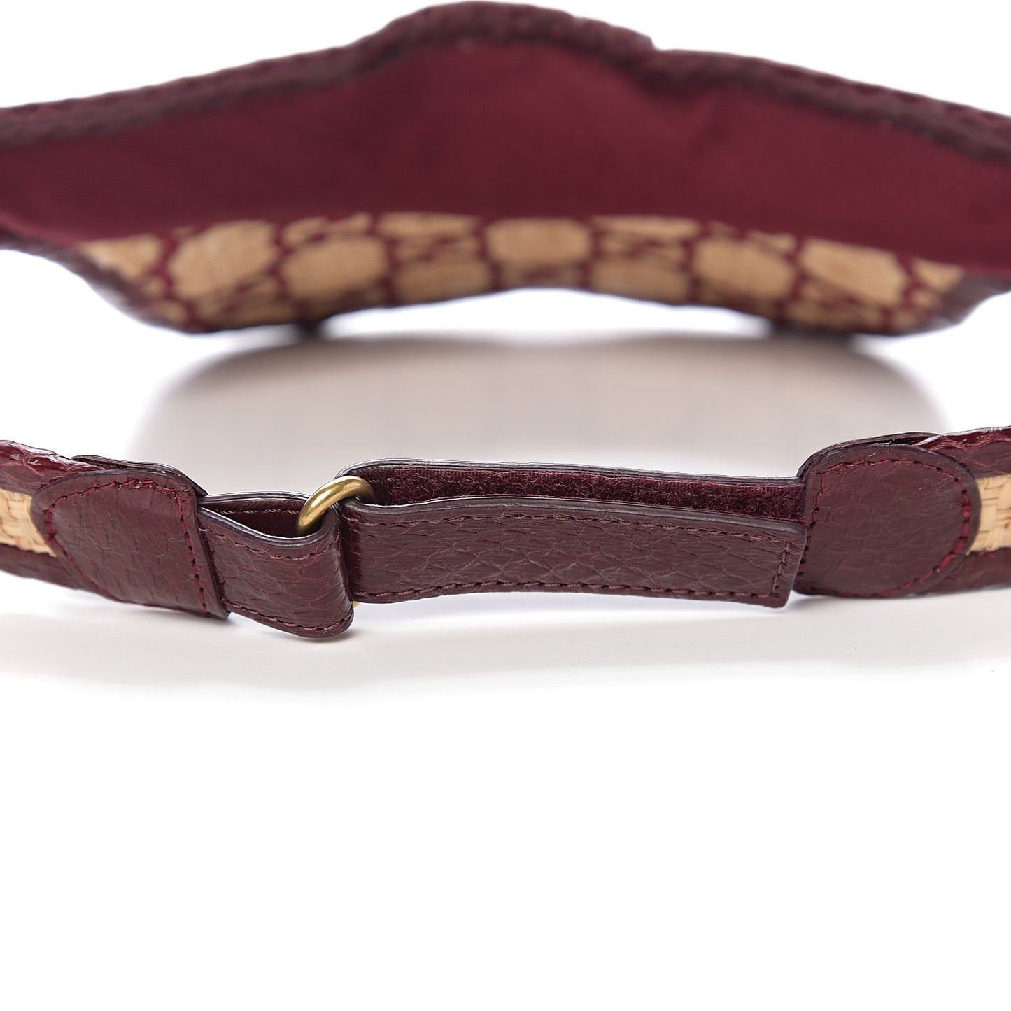 Raffia Elaphe GG Monogram Embroidered Afraa Visor L Ivory Bordeaux