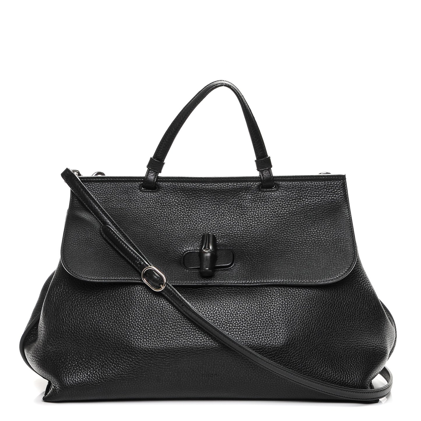 Pebbled Calfskin Large Bamboo Daily Top Handle Bag Black