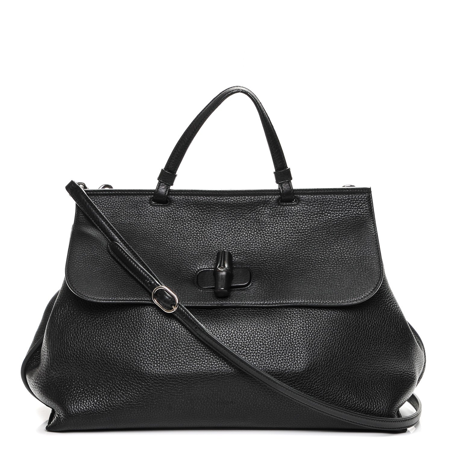 Gucci Pebbled Calfskin Large Bamboo Daily Top Handle Bag Black 1 of 6