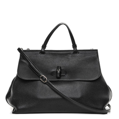 Gucci Pebbled Calfskin Large Bamboo Daily Top Handle Bag Black 1 of 6