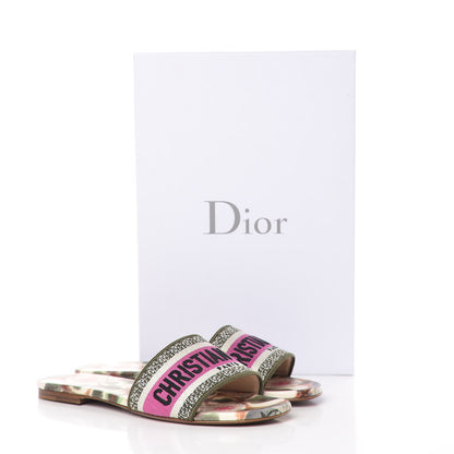 Christian Dior Canvas KaleiDioroscopic Embroidered Dway Flat Slide Sandals 37.5 Deep Amaranth 10 of 10