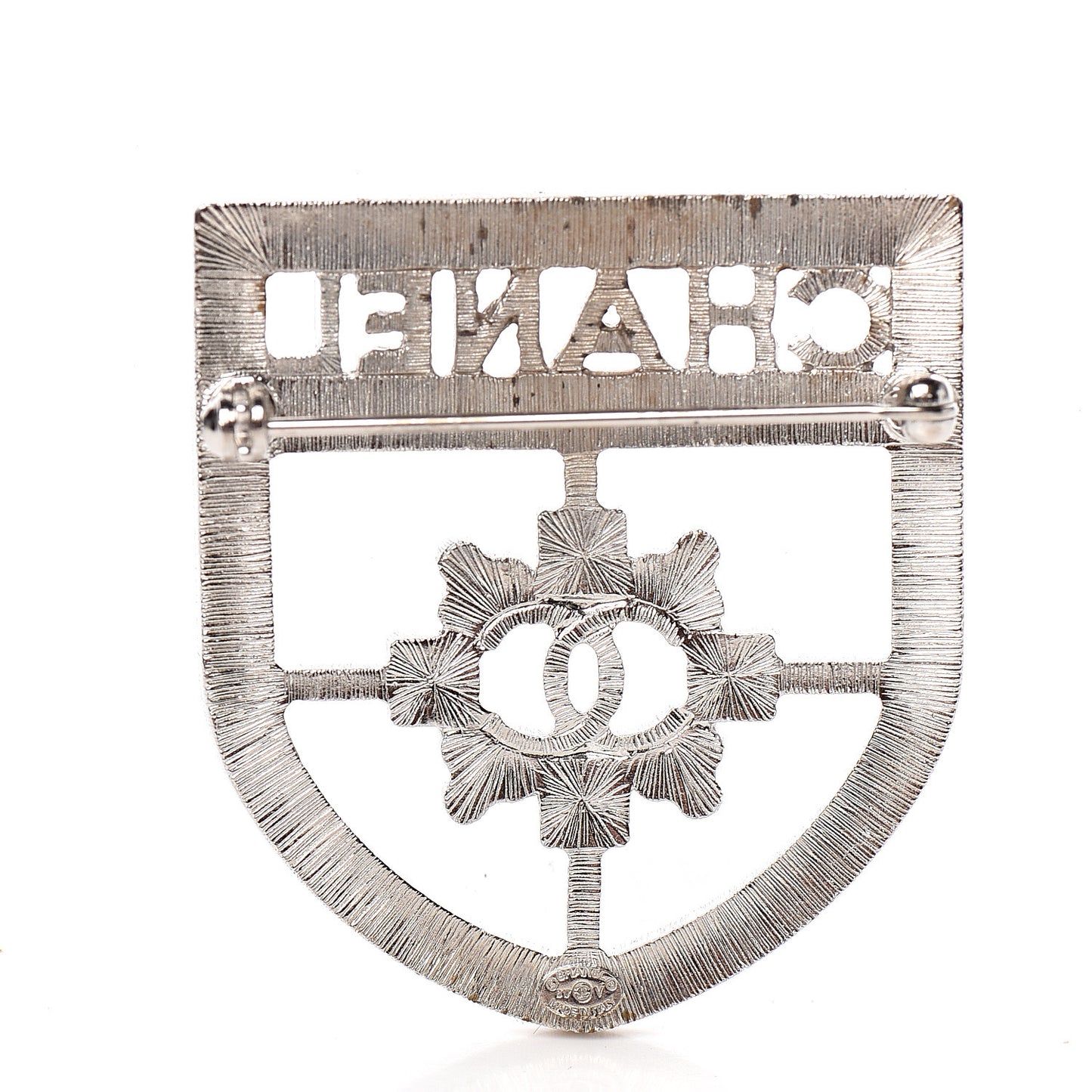 Swarovski Baguette Crystal CC Shield Brooch Silver