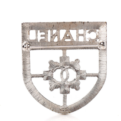 Chanel Swarovski Baguette Crystal CC Shield Brooch Silver 3 of 5