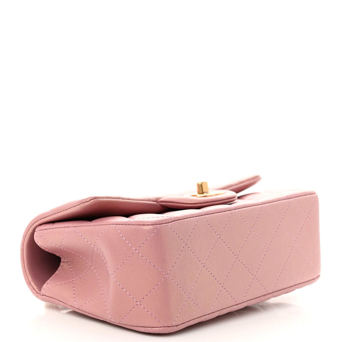 Iridescent Lambskin Quilted Mini Top Handle Rectangular Flap Pink