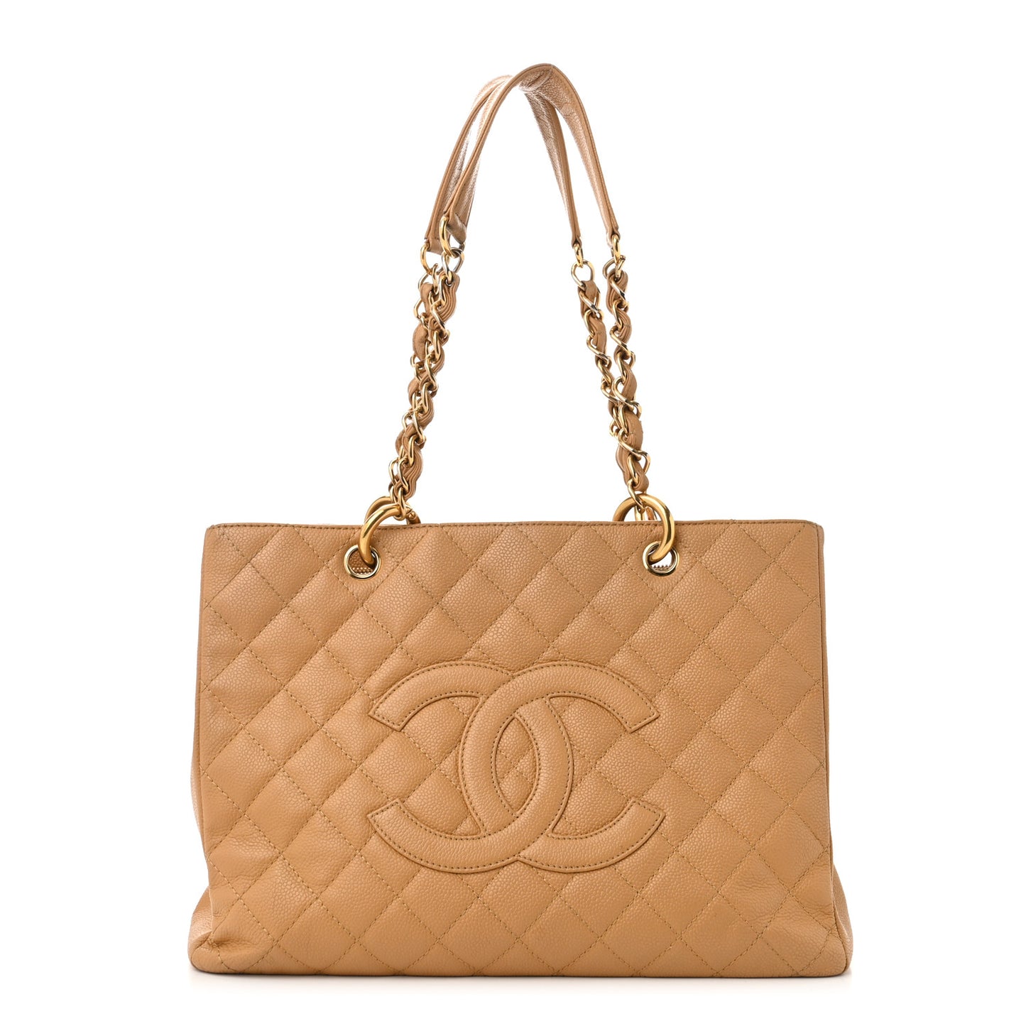 Caviar Quilted Grand Shopping Tote GST Dark Beige