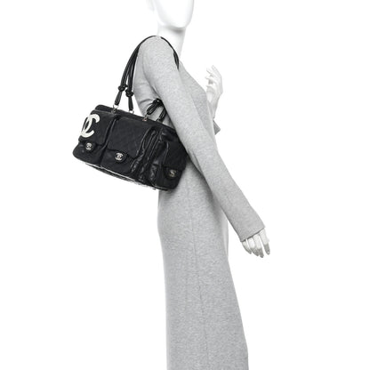 Chanel Calfskin Quilted Large Cambon Multipocket Reporter Black White 2 of 11