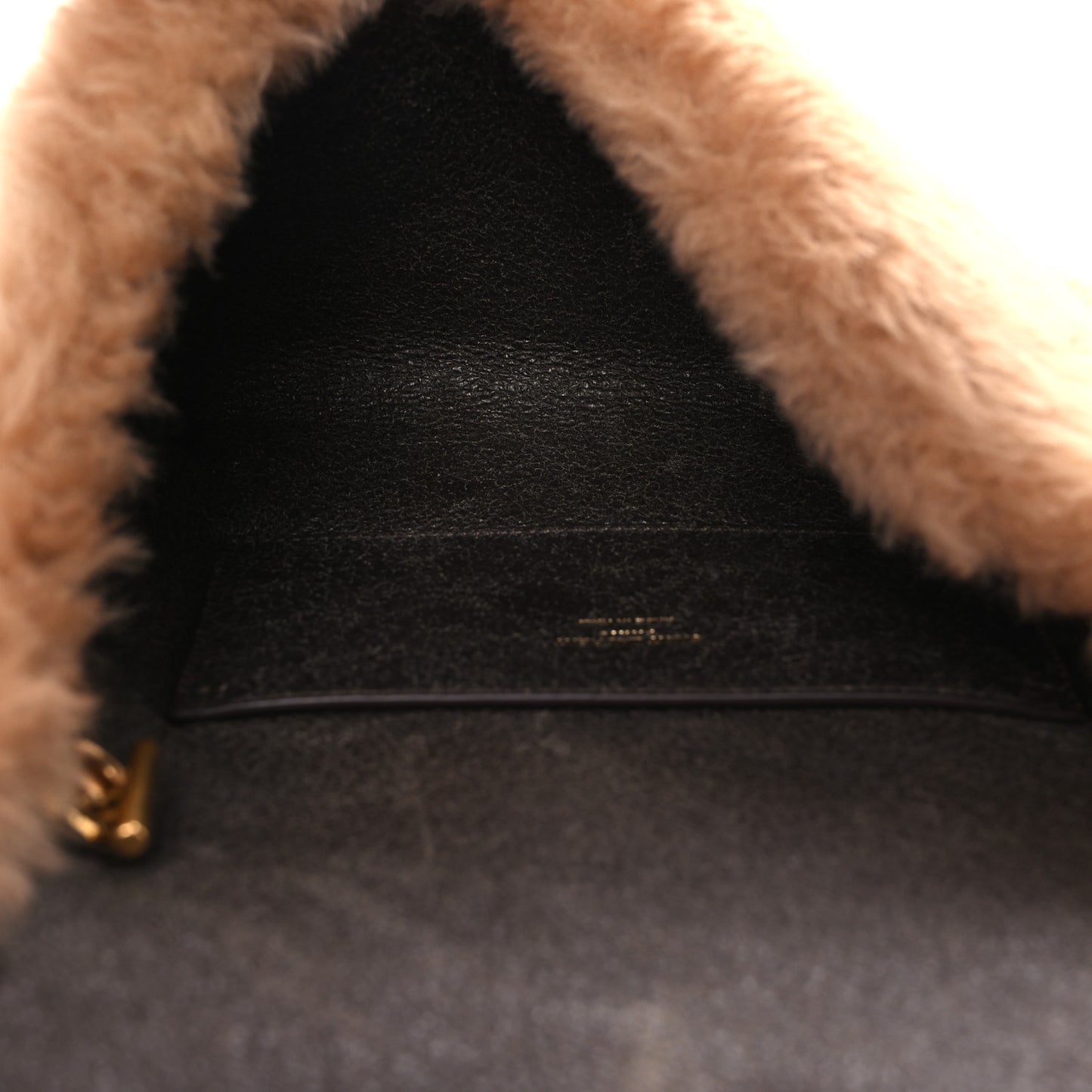 Shearling Calfskin Small Reversible Monogram Kate Satchel Ecru Dark Brown