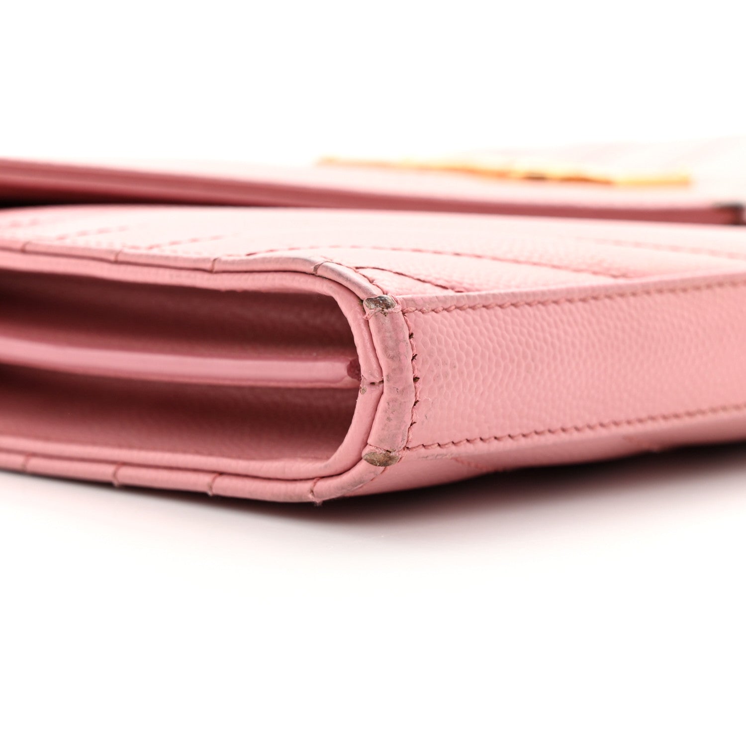 Saint Laurent Grain De Poudre Matelasse Chevron Monogram Chain Wallet Tender Pink 10 of 33