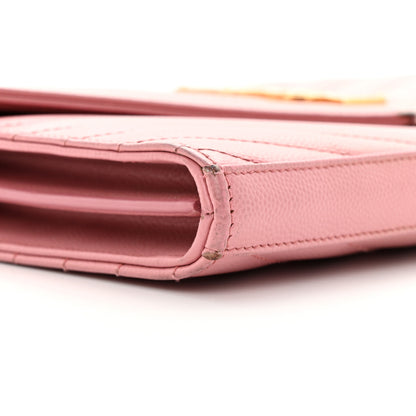 Saint Laurent Grain De Poudre Matelasse Chevron Monogram Chain Wallet Tender Pink 10 of 33