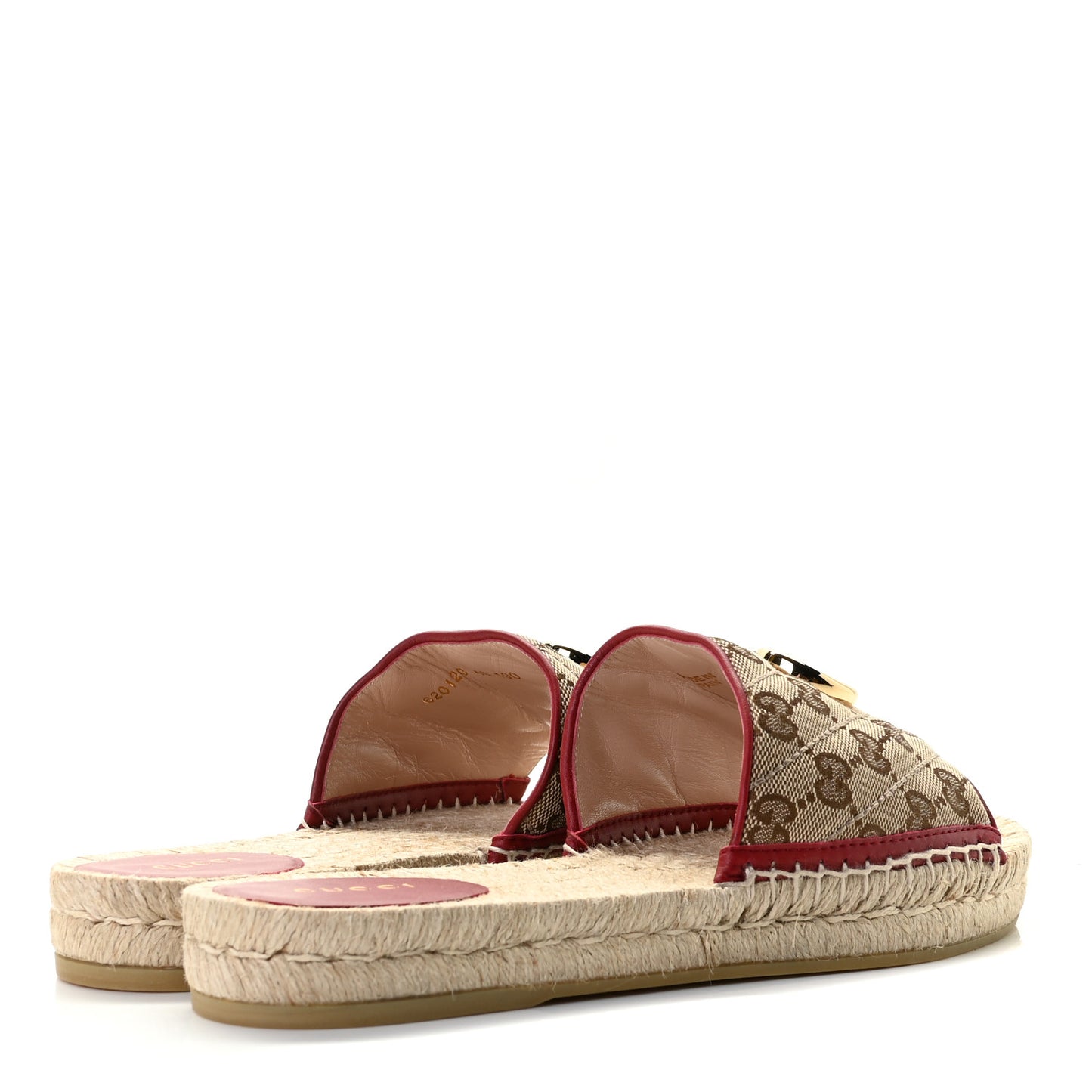 Monogram Matelasse GG Marmont Espadrille 20mm Slide Sandals 40 Beige Ebony New Cherry Red