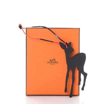 Hermes Clemence Epsom Petit H Deer Bag Charm Black Rouge H 4 of 4
