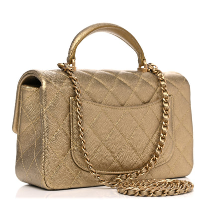 Chanel Metallic Caviar Quilted Mini Top Handle Rectangular Flap Gold 3 of 9