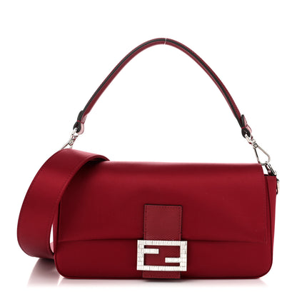 Fendi Satin Karung Crystal Baguette Rosso Scuro 1 of 10