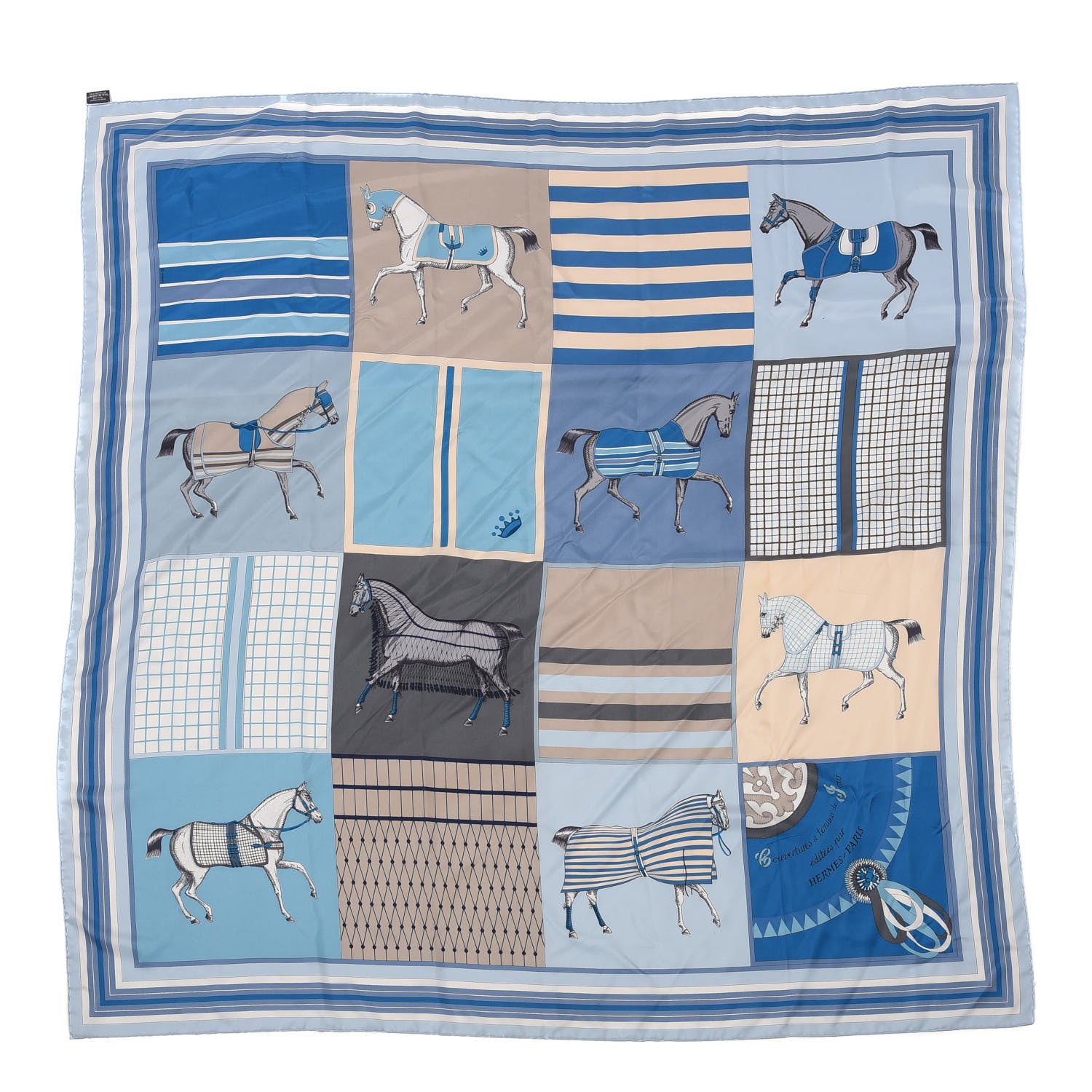 Hermes Silk Couvertures Nouvelles Shawl 140 Ciel Marine Sable 1 of 4