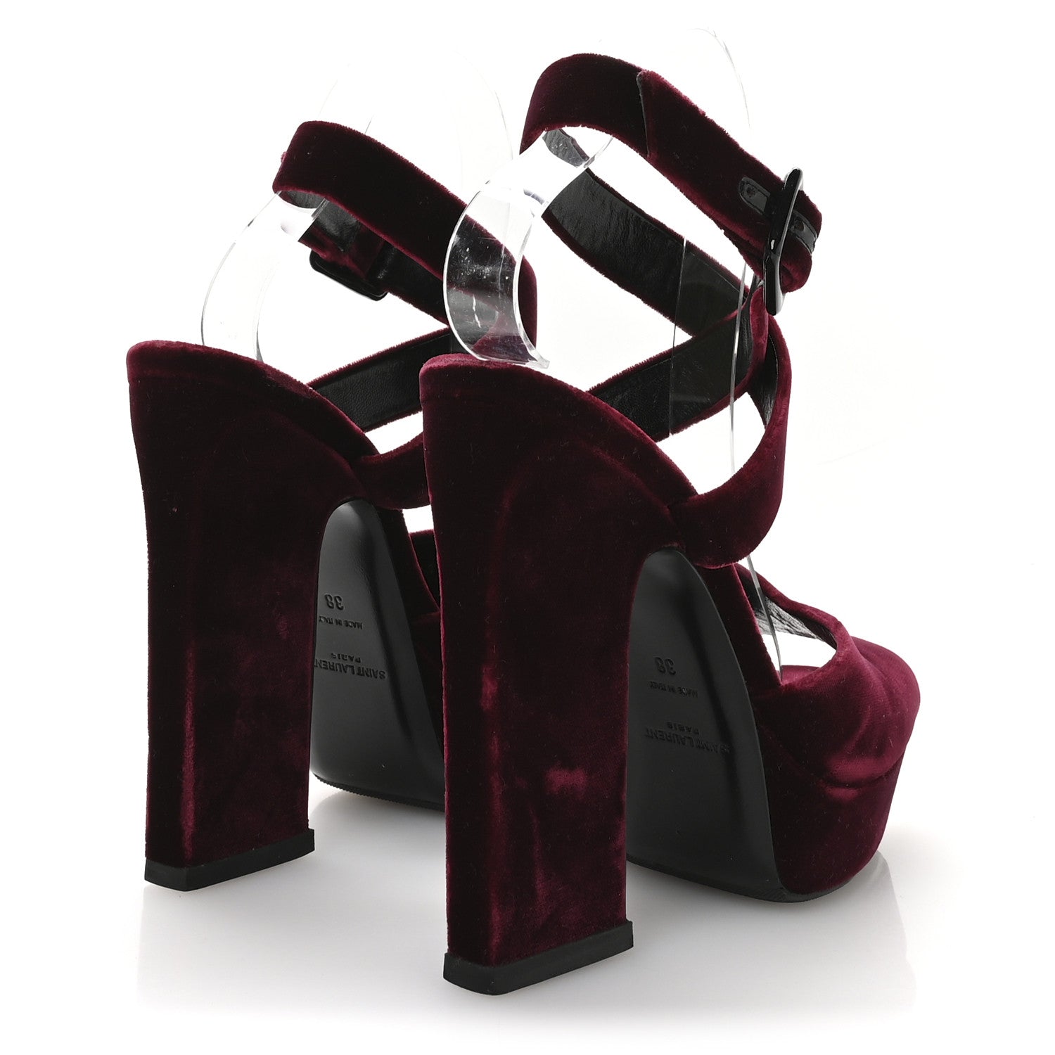Saint Laurent Velvet Platform Sandals 38 Burgundy 5 of 9