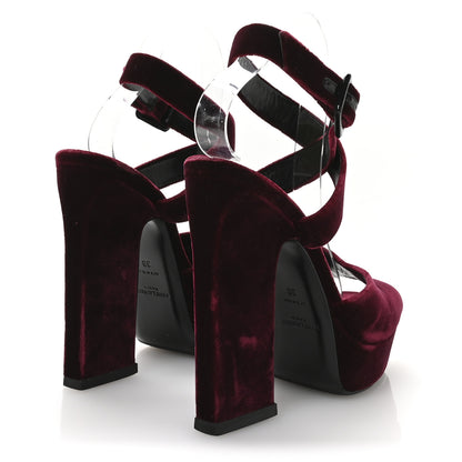 Saint Laurent Velvet Platform Sandals 38 Burgundy 5 of 9