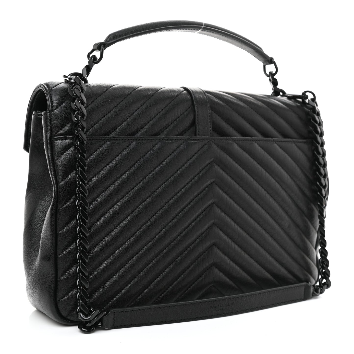 Sheepskin Matelasse Chevron Monogram Monochrome Large College Satchel Black