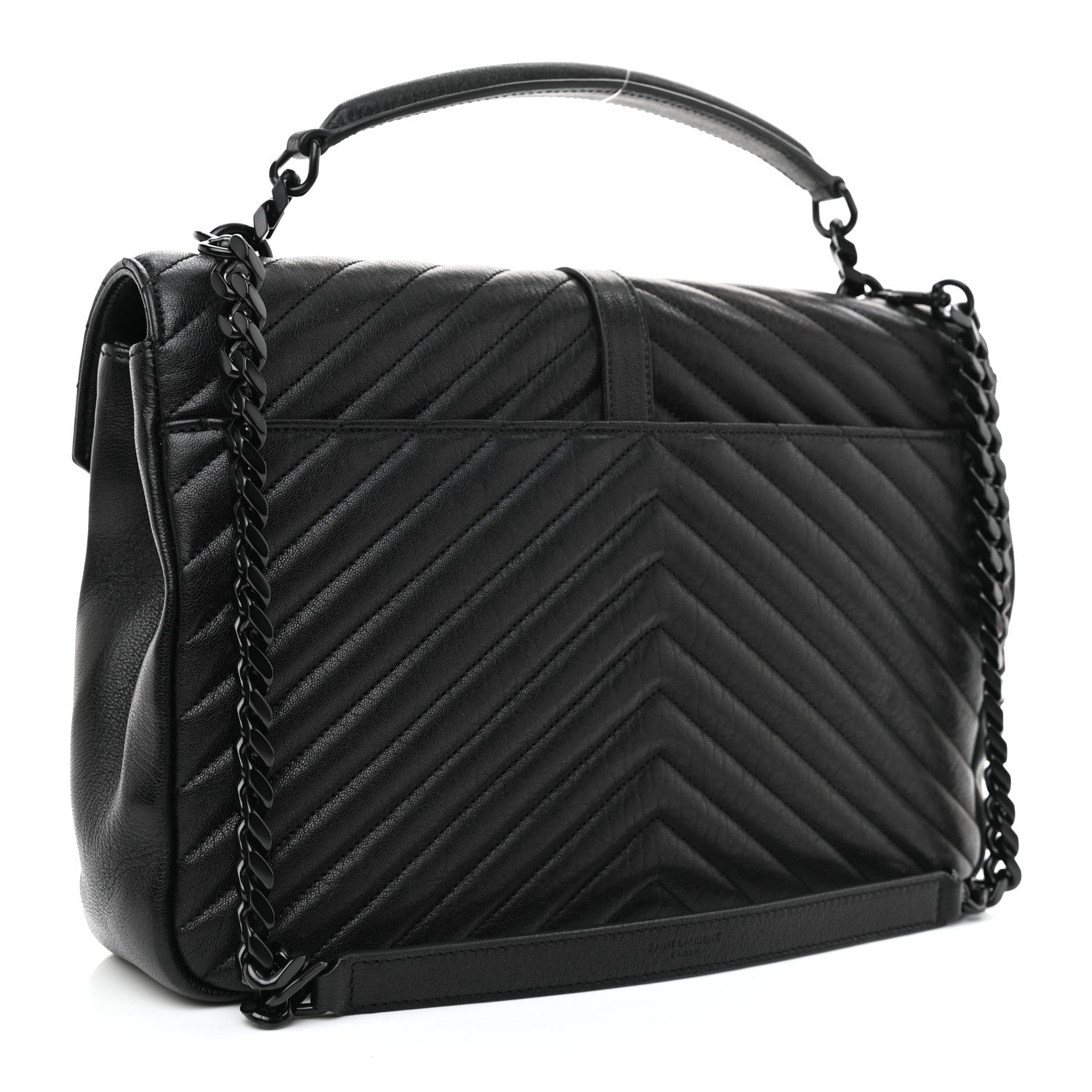 Saint Laurent Sheepskin Matelasse Chevron Monogram Monochrome Large College Satchel Black 3 of 9