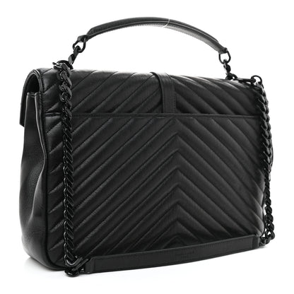 Saint Laurent Sheepskin Matelasse Chevron Monogram Monochrome Large College Satchel Black 3 of 9