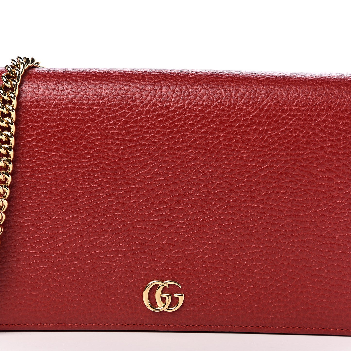 Dollar Calfskin Mini GG Marmont Chain Wallet Hibiscus Red