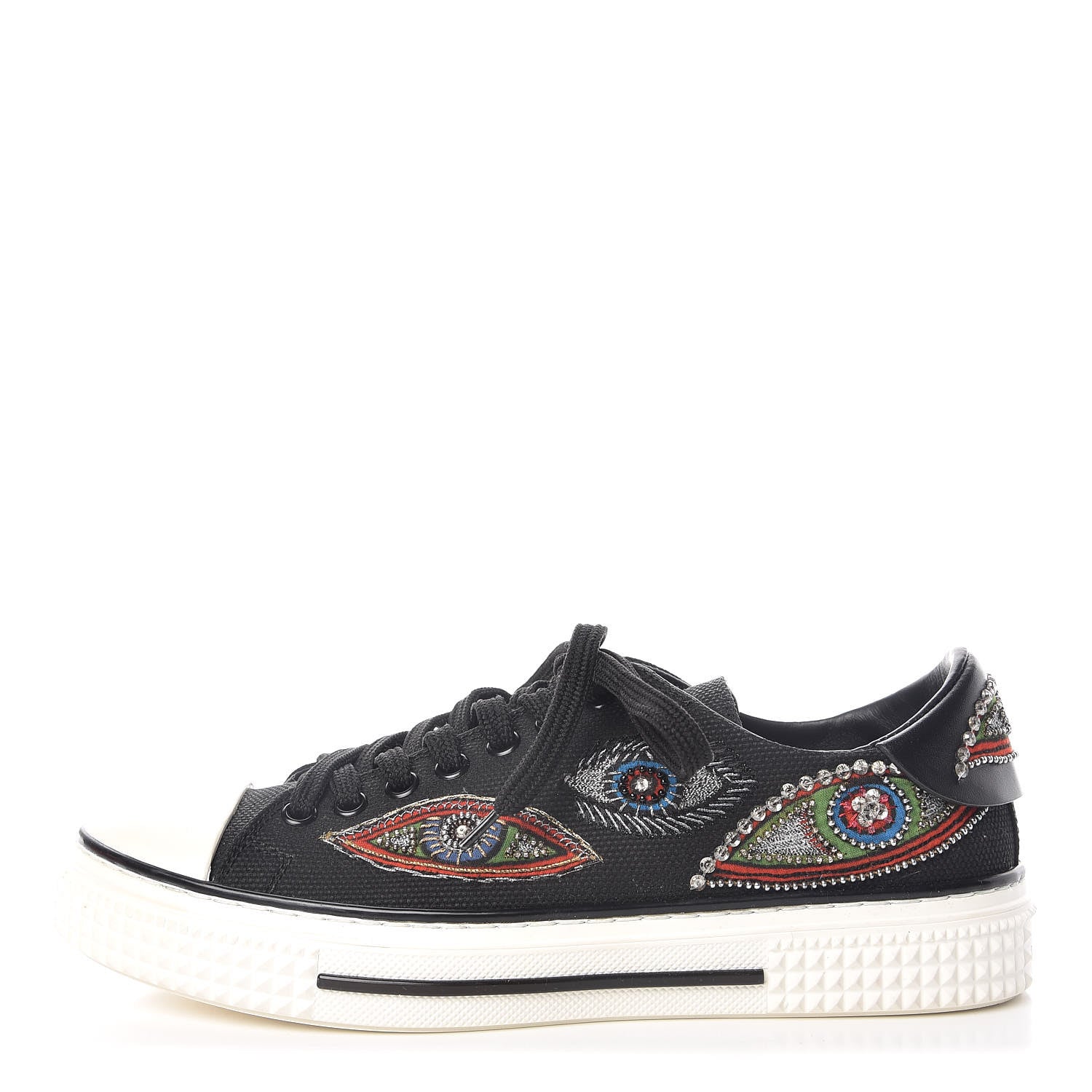 Valentino Garavani Canvas Applique Embroidered Low Top Sneakers 37 Black 1 of 13