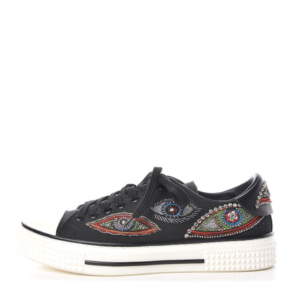 Valentino Garavani Canvas Applique Embroidered Low Top Sneakers 37 Black 1 of 13
