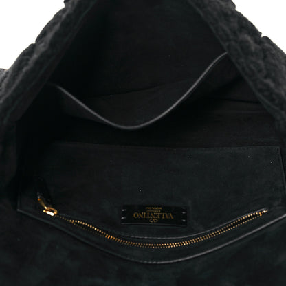 Valentino Garavani Cashmere Large Roman Stud Shoulder Bag Black 4 of 13