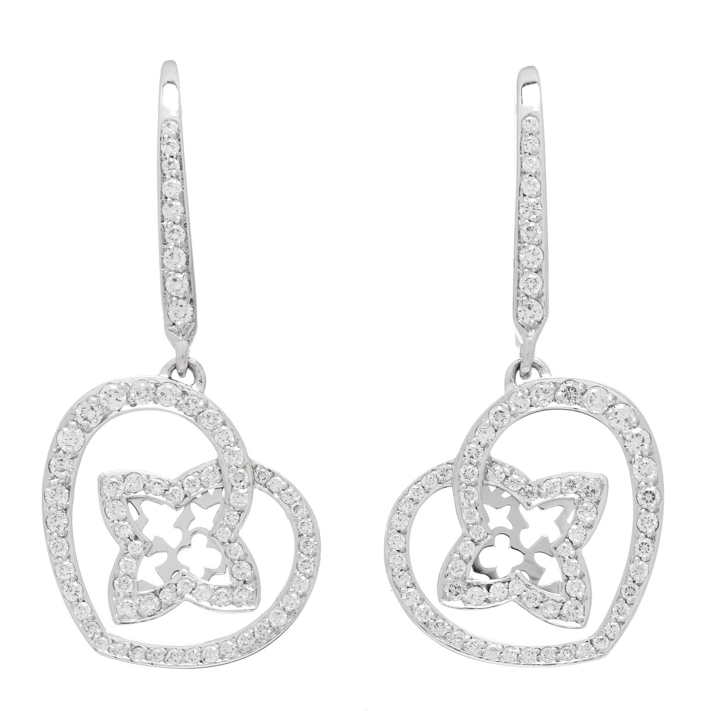 18K White Gold Diamond Small Coeur Heart Drop Earrings
