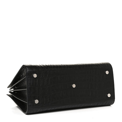Saint Laurent Calfskin Crocodile Embossed Small Sac de Jour Black 4 of 11