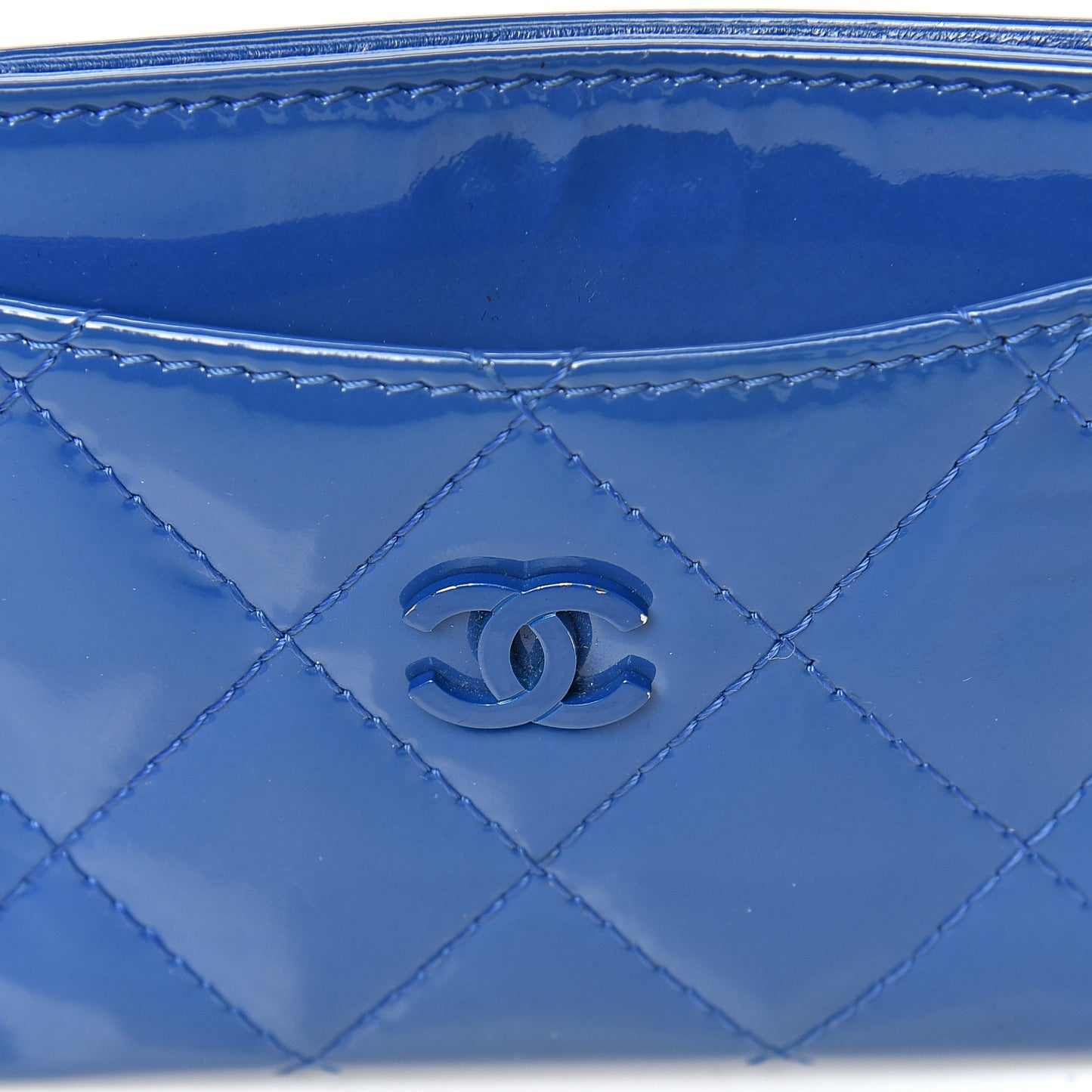 Patent Quilted Card Holder Blue
