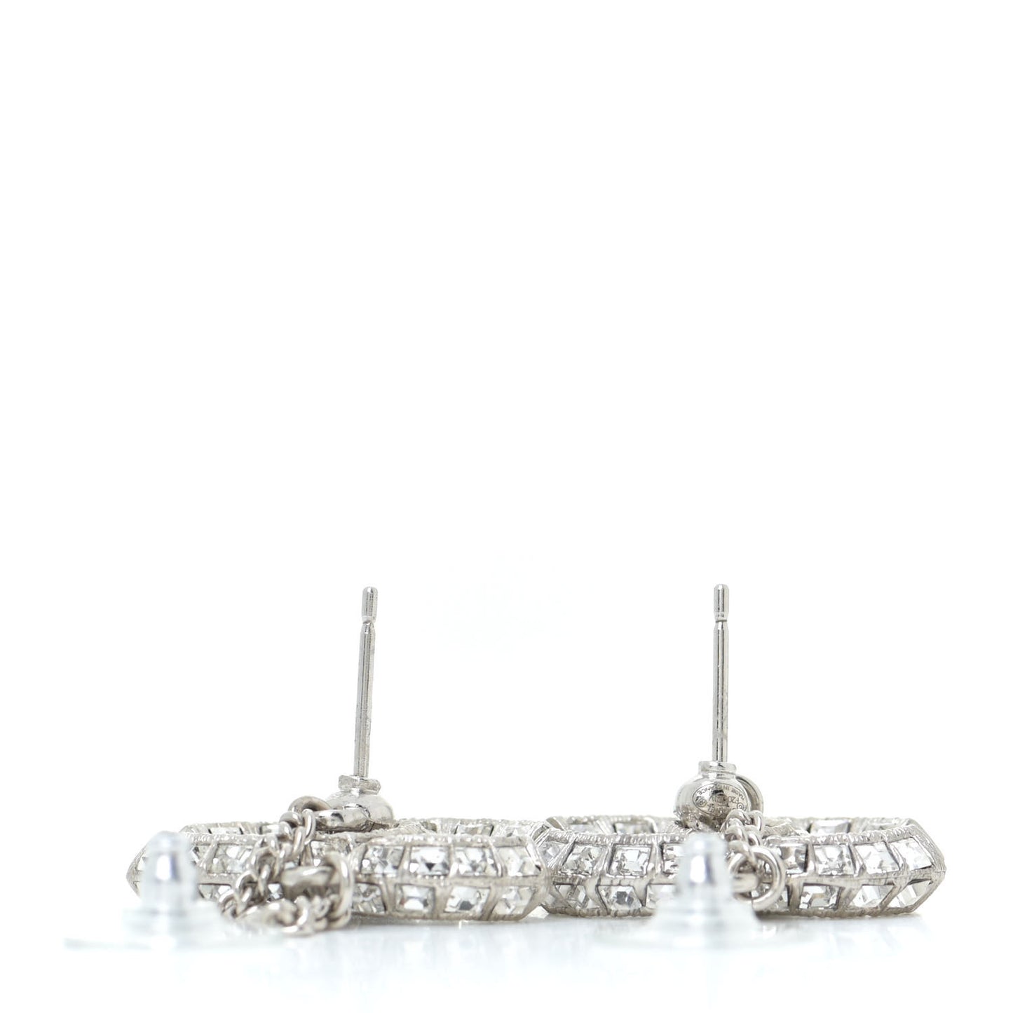 Baguette Crystal CC Drop Earrings Silver